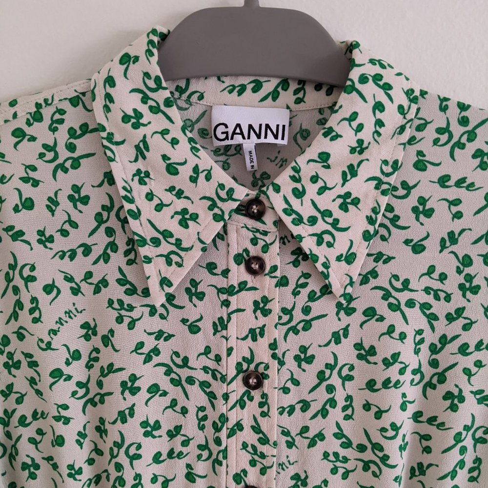 Green and cream Ganni crepe mini dress, Size L